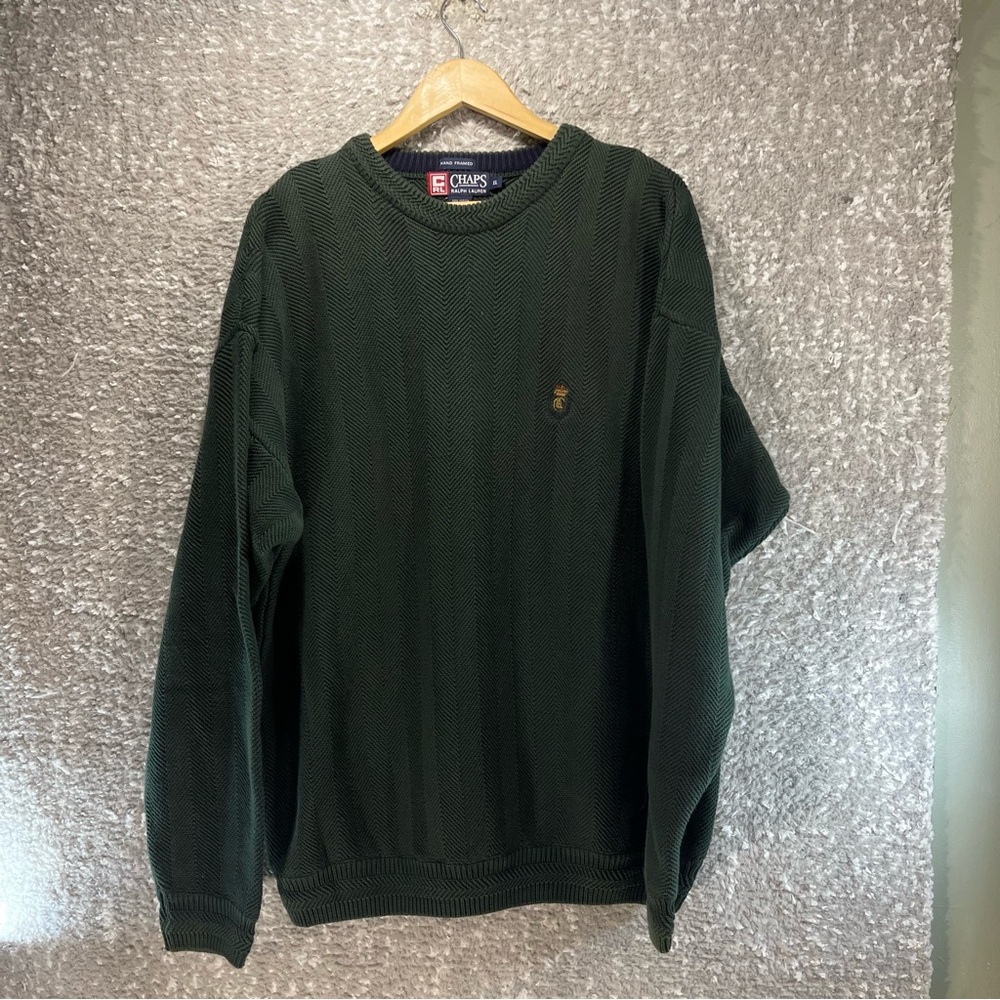 Chaps Ralph Lauren Men's Green Hand Framed Cable Knit Pullover Sweater LOGO XL